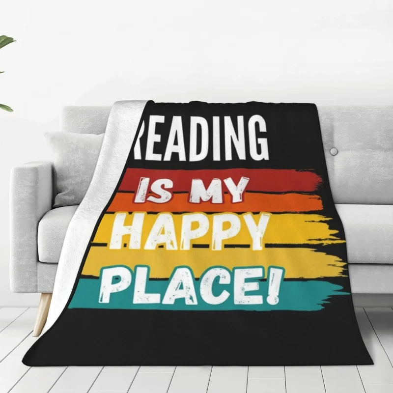 

Reading Lover Gifts Blanket Reading Is My Happy Place Flannel Throw Blankets Airplane Travel Printed Ultra-Soft Warm Bedspreads