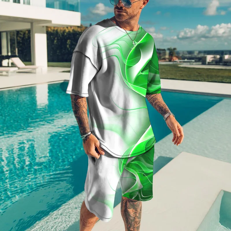 

2022 Men's Outfit Summer Short Sleeve T Shirt Set Fashion 2 Piece Streetwear 3D Printed Sports Beach Shorts Sportswear Men's Top
