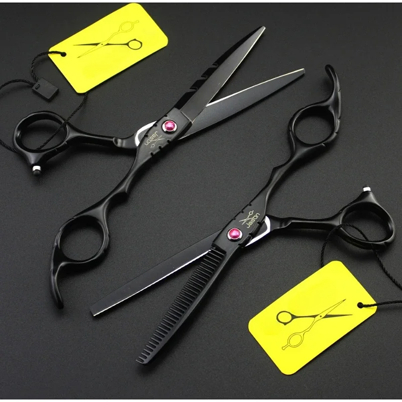 

Профессиональные японские ножницы для стрижки волос 440c 5,5 ''6'' с красным драгоценным камнем, черные ножницы для стрижки, парикмахерские ножницы для стрижки и филировки