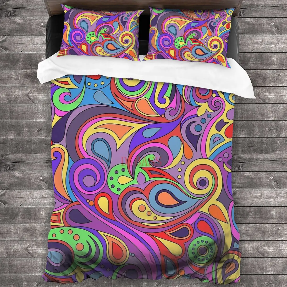 

Groovy Psychedelic Hippy Paisley Pattern Soft Microfiber Comforter Set with 2 Pillowcase, Quilt Cover With Zipper