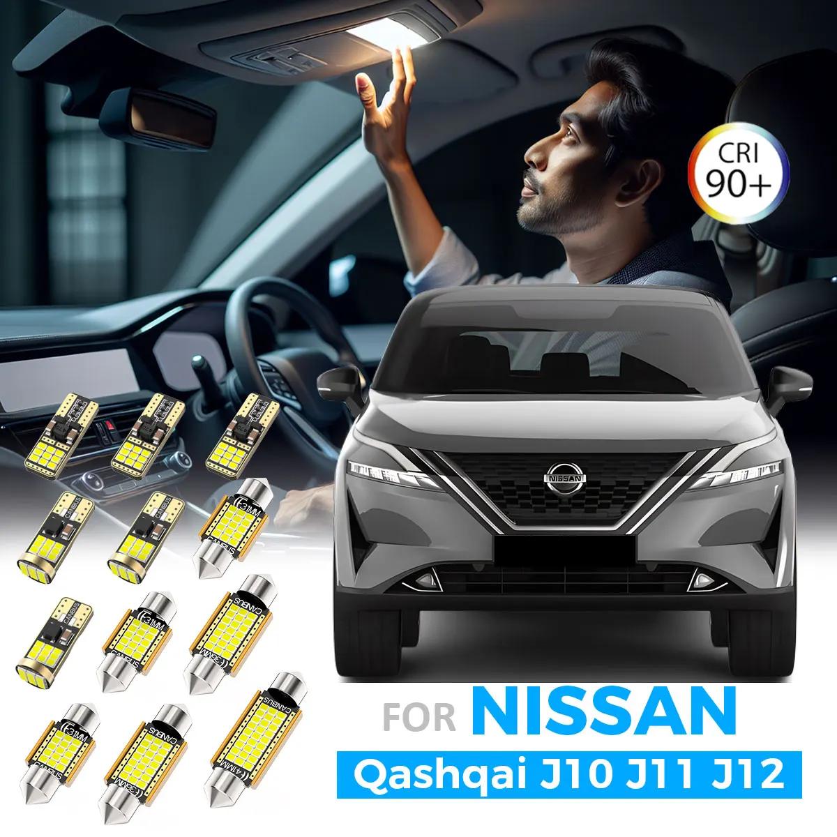 

Обновленный Комплект Светодиодного Внутреннего Освещения AENVTOL Для Nissan Qashqai J10 J11 J12 2007-2024, Белый, 6000 ~ 6500K