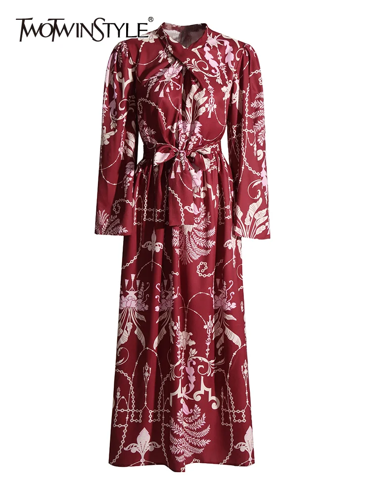 

Женское платье-миди TWOTWINSTYLE, винтажное платье с цветочным принтом и бантом на воротнике, с длинным рукавом и высокой талией