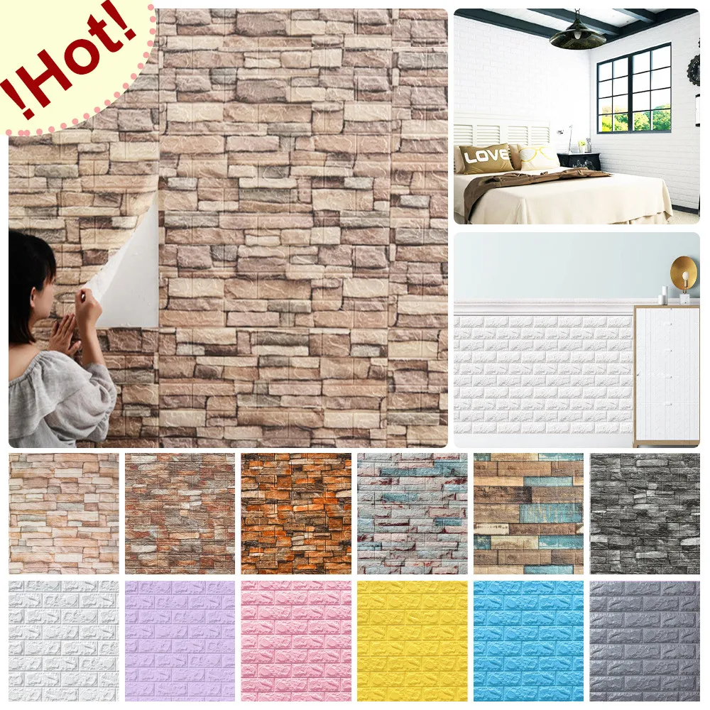 

8MM 3D Self-Adhesive Wallpaper 70x77m Waterproof Brick Wall Stickers Living Room Bedroom Children's Room Home Decoration
