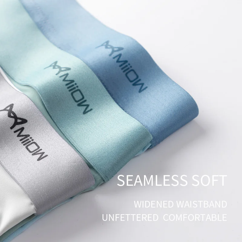 MiiOW 4Pcs Sexy Men Underwear Boxer Shorts Antibacterial Ice Silk Underpants Boxershorts Seamless Breathable Male Panties Soft