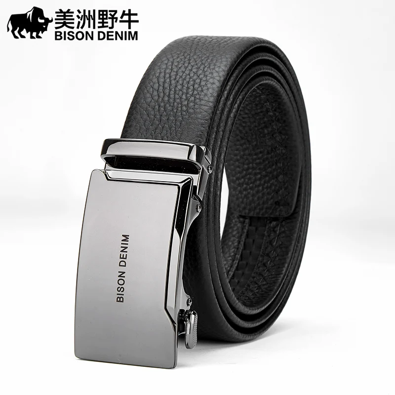 BISON DENIM Men Belts Automatic Alloy Buckle Belt Fashion Cow Genuine Leather Genuine Leather Belts for Men Luxury Brand N71802