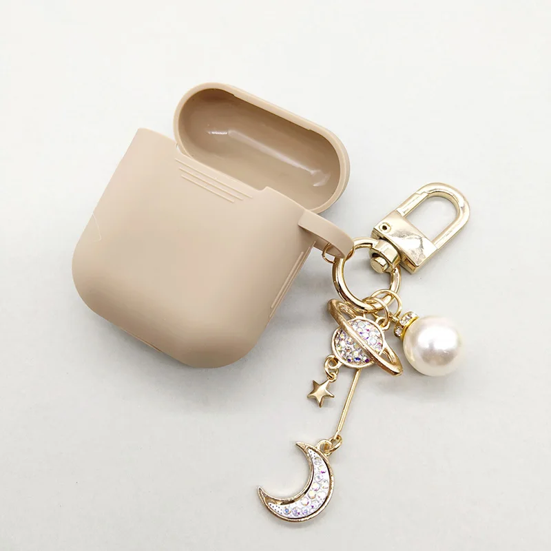 

Luxury Diamond Moon Silicone Case for Apple Airpods Case Accessories Bluetooth Earphone Headphones Protect Cover Pearl Key Ring
