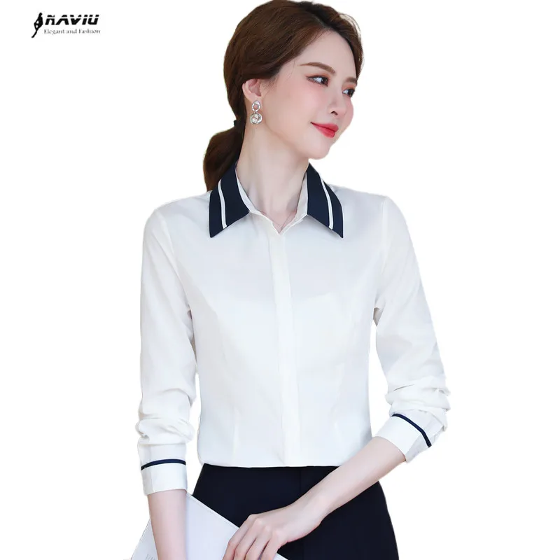 

Женская шифоновая блузка с длинным рукавом, белая деловая модная офисная блузка для интервью, синяя