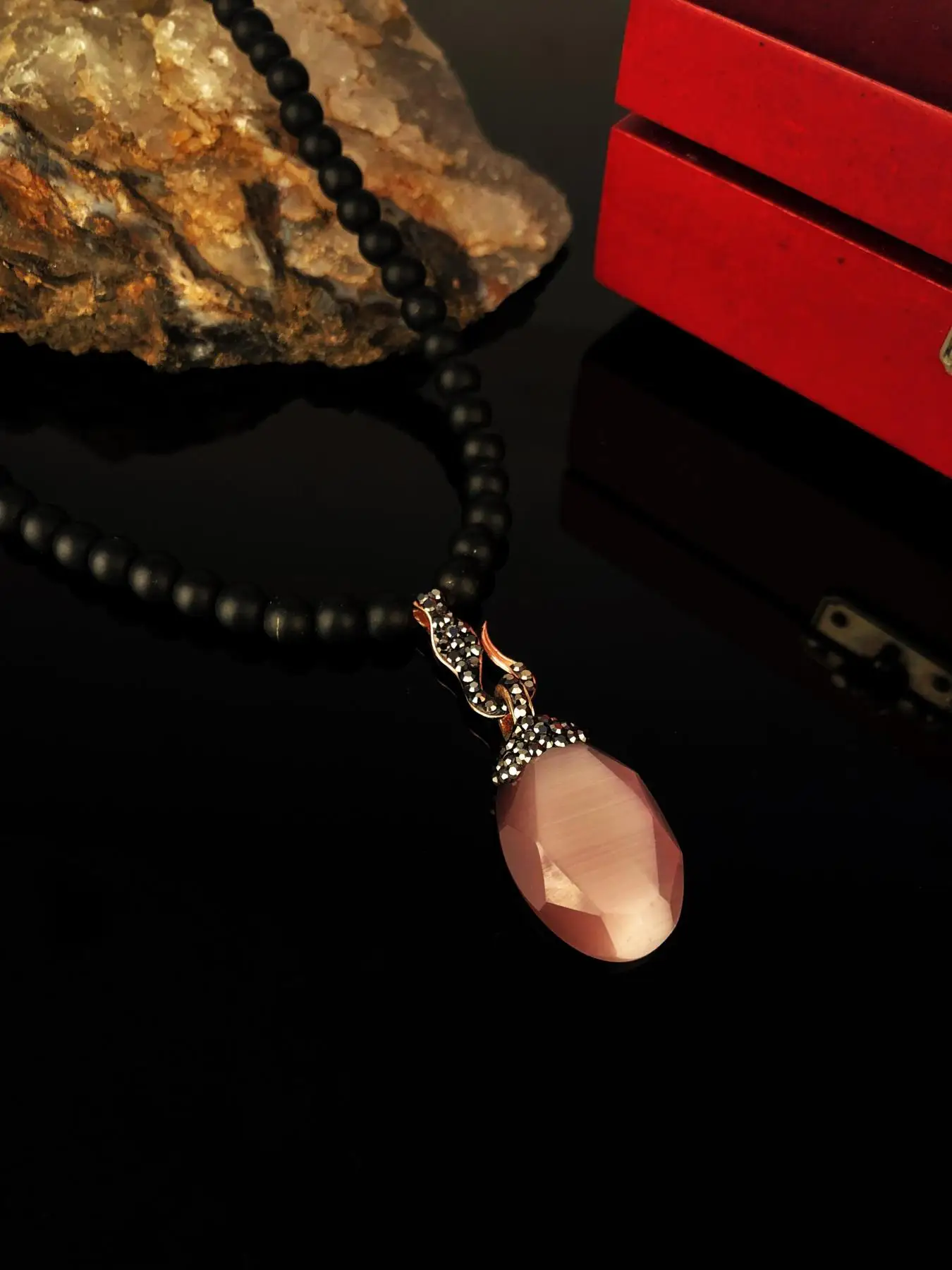 

Женское Ожерелье из натурального камня кошачий глаз с покрытием из розового золота Xkrb309