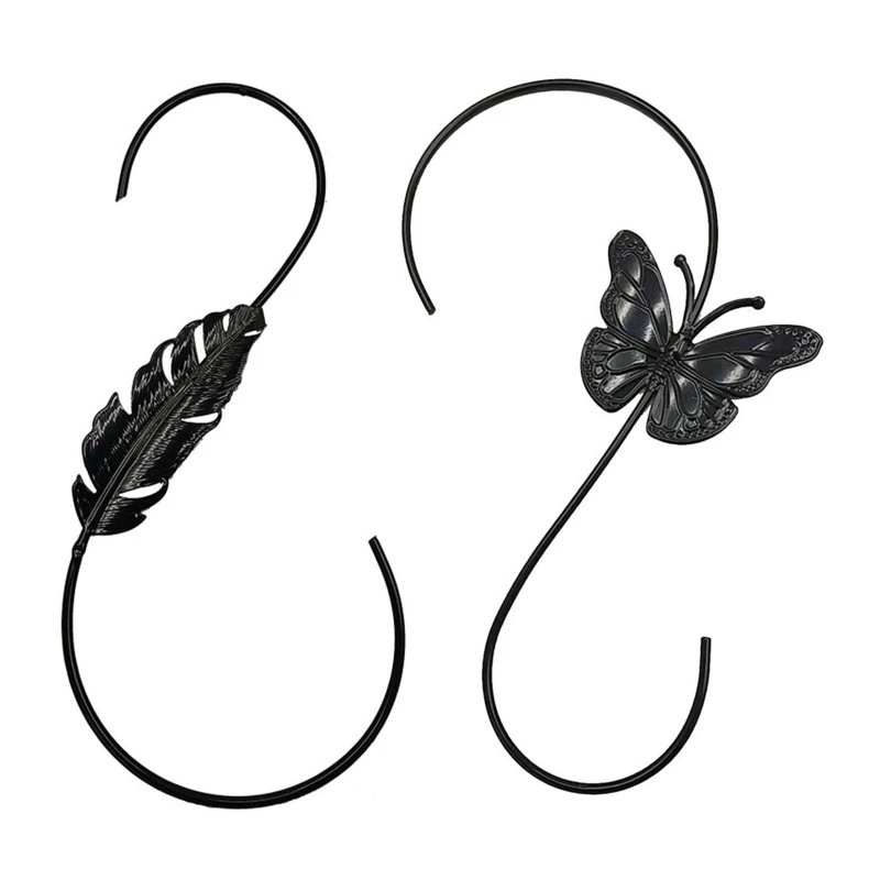 

Hummingbird Bird Feeder S Shaped Hanging Hook Metal Tree Branch Hanger with Feather Butterfly Pattern for Plant Lantern