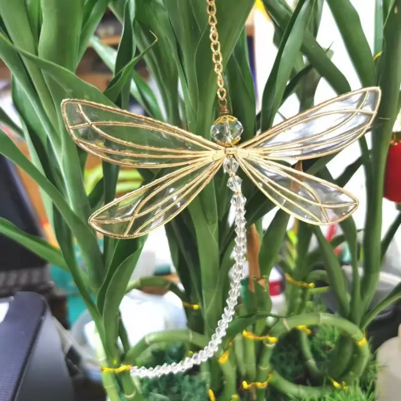 

Exquisite Wind Chime Crystal Pendant Transparent Creative Dragonfly Shape Window Car Ornaments Metal Butterfly Wings Wind Chime