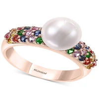 baoshina rose gold white pearls ring for women girls sweet colorful zircon rhinestone female wedding ring jewelry accessories