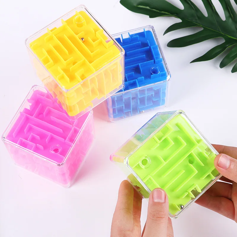

8CM Clear 3D Maze Magic Cube Labyrinth Unlock Six-sided Puzzle Rolling Ball Game Cubos Track Kids Educational Toys for Children