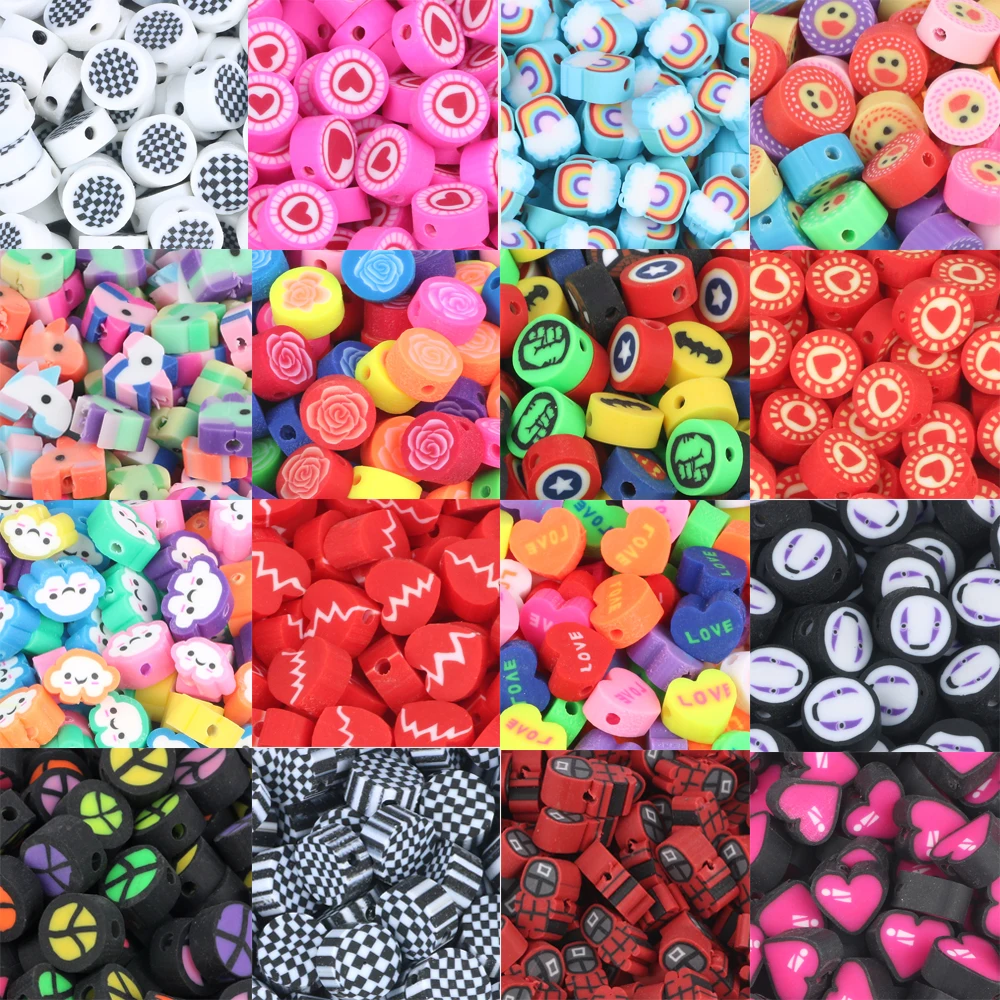 

50/100pcs Mixed Flower Fruit Animal Polymer Clay Beads Smiley Beads Loose Spacer Beads For Jewelry Making DIY Accessorie