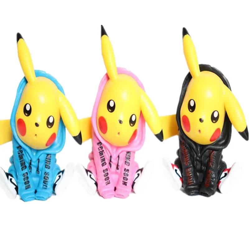 

"Anime Pokemon Pikachu Fashion Hoodie Cos Action Figure Cartoon Kawaii Figurine 11cm Pvc Model Toy For Kid Decoration Gift