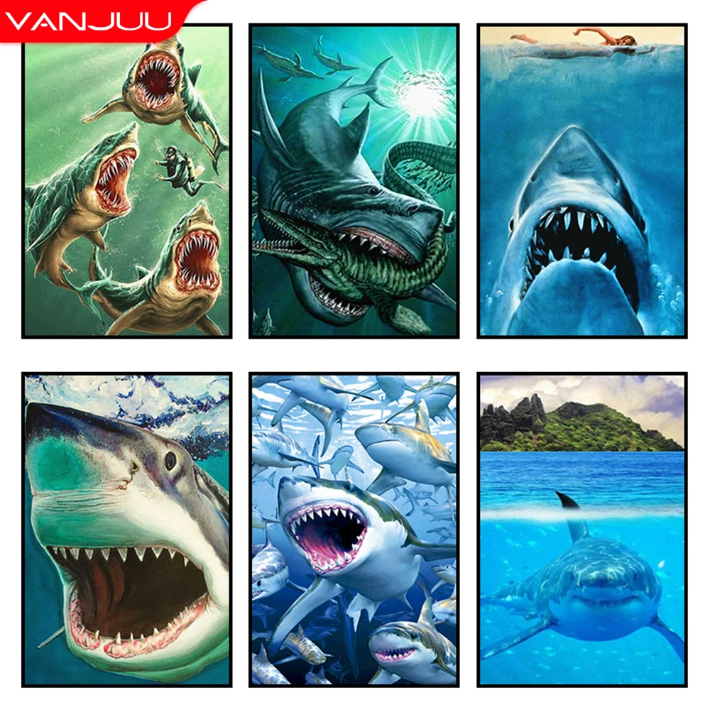 

5D Shark Painting Diamond Mosaic Full Square/Round Diamond Embroidery Wall Decor Rhinestone Cross Stitch Kit Diamond painting