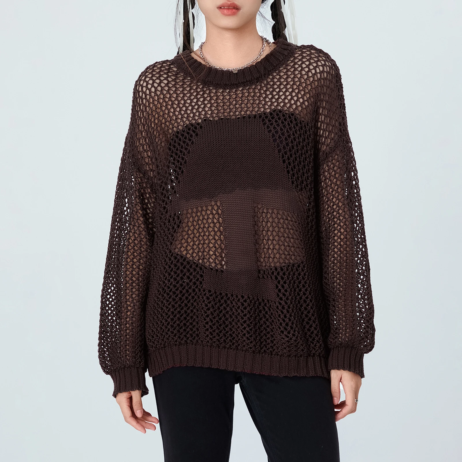 

Dourbesty Y2k Vintage Hollow Out Baggy Sweater Autumn Star Pattern Knitted Pullovers E-girl Aesthetic Gothic Jumper Smock Top