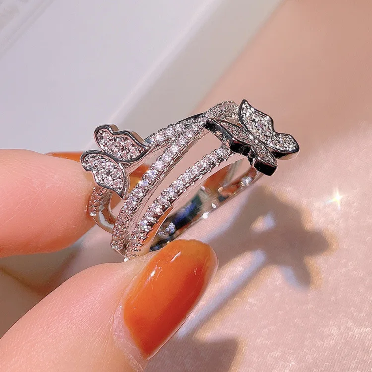 

Classic beautiful butterfly surround finger zircon wedding ring Mini Bowknot Elegant Accessories Temperament Wearing Ring