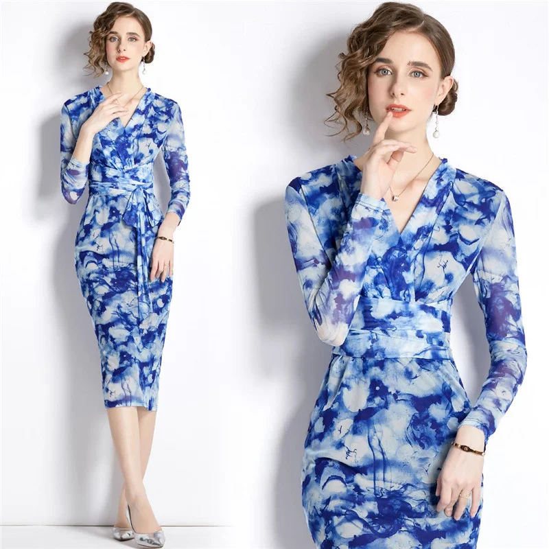 

Женское платье-футболка с завышенной талией, синее Бандажное облегающее платье с высокой талией, офисное платье для осени