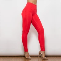 shascullfites butt lift pants four ways stretchable high waist push up pants red color zipper fly women casual leggings