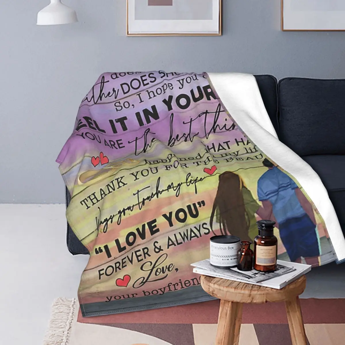 

Girlfriend Loving Letter Blankets Fleece Winter Valentines Day Gift Lightweight Throw Blankets for Sofa Office Bedding Throws