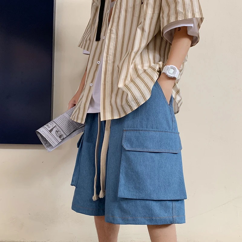 

LAPPSTER-Youth Blue Japan Baggy Pockets Denim Shorts 2023 Y2k Streetwear Harajuku Jeans Shorts Korean Fashions Vintage Shorts