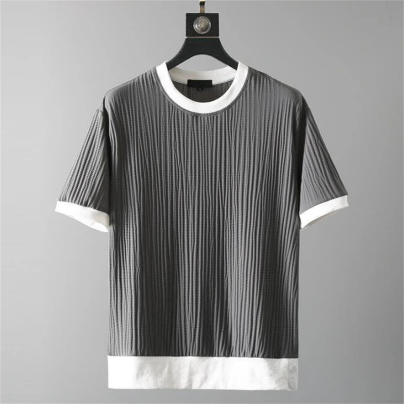 

New Casual O-Neck Ice Silk Men's T-shirt Solid Pullover Loose Summer Tops for Men Comfort Tshirts