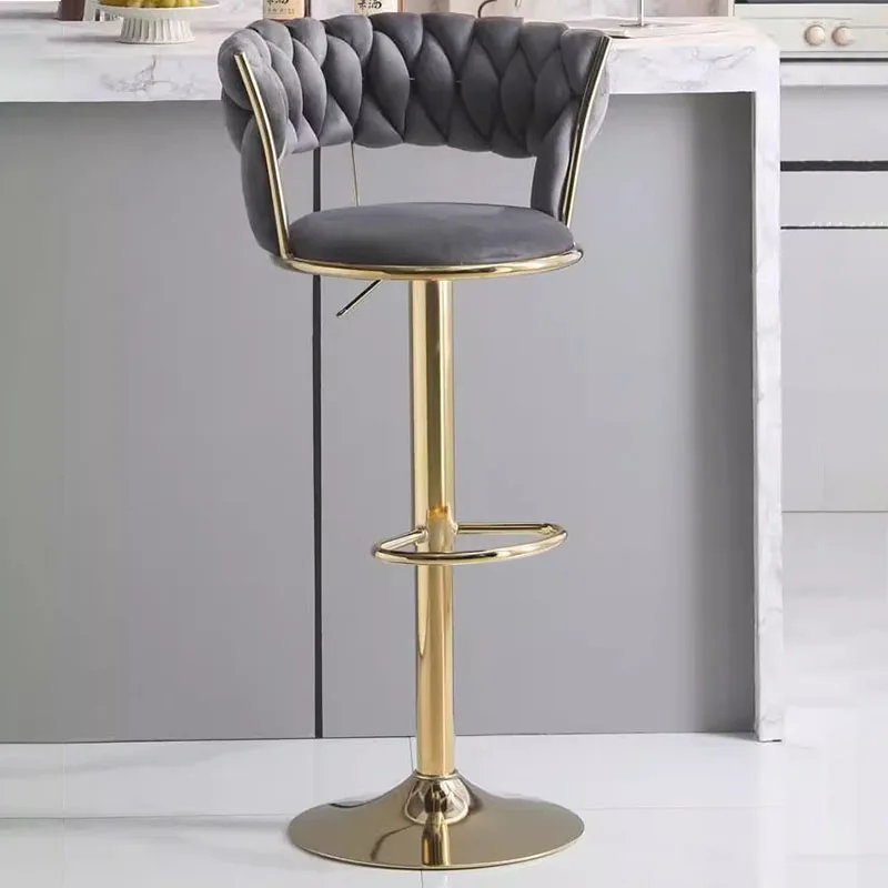

Lift Gold Bar Chair Round Modern High Luxury Black Velvet Counter Stool Metal Minimalist Swivel Taburete Alto Furniture Chair