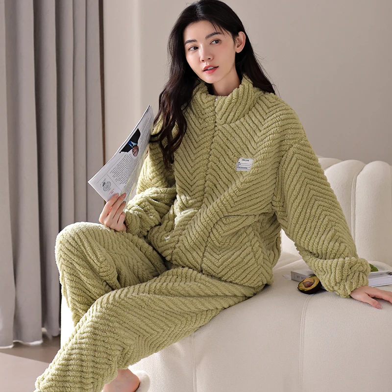 Женская Повседневная Пижама большого размера зимняя теплая фланелевая одежда