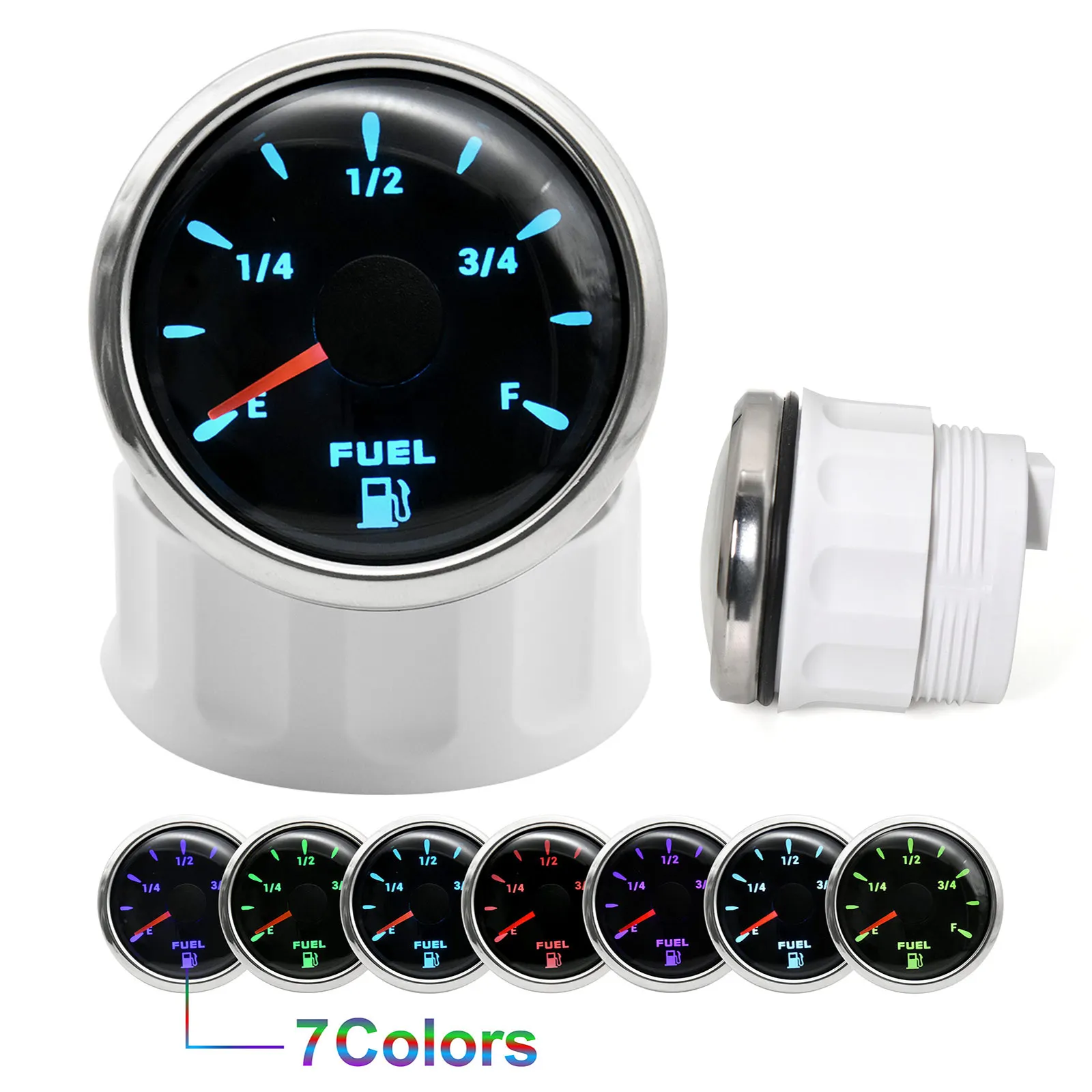 

240-33Ω Fuel Float Sensor 52mm Fuel Level Gauge 7 Color LED Oil Tank Level Indicator for Marine Boat Car Water Level Meter