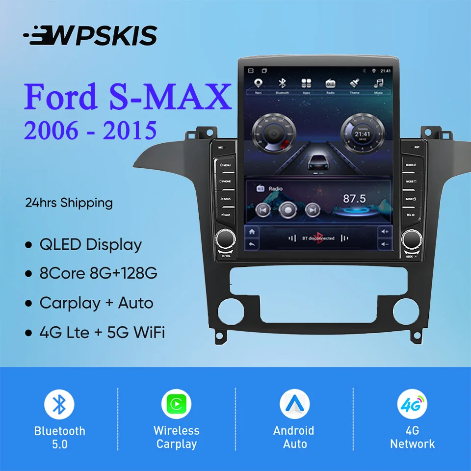 

8 ядер 8G + 128G Carplay автомагнитола, аудио стереомагнитофон HU, головное устройство для Ford S-MAX S MAX 2006 - 2015 GPS, DVD-кассета