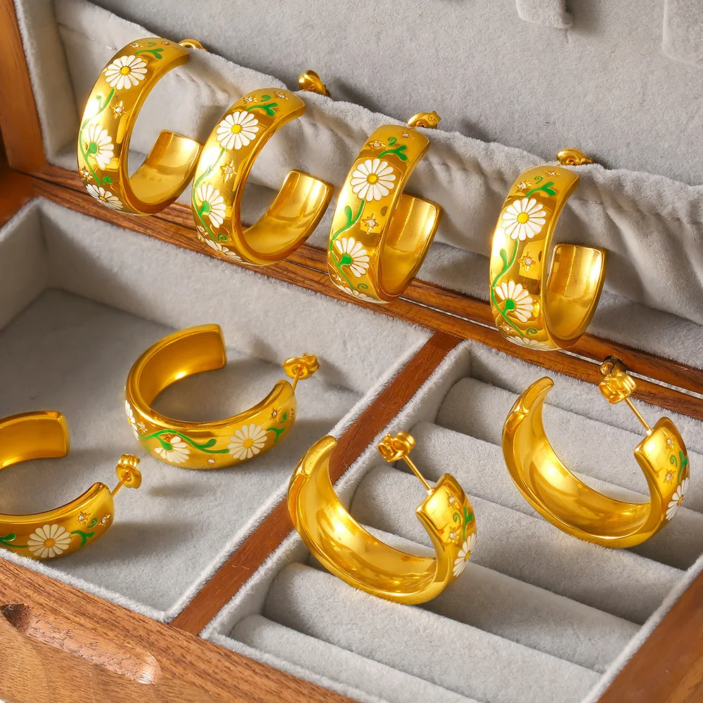 Liora модные серьги-кольца из нержавеющей стали для женщин эмаль цветок ромашки