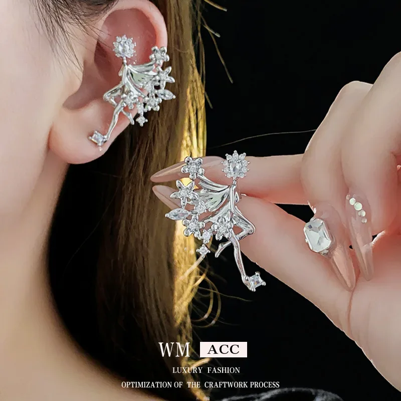 Корейский стиль INS Крылья ангела Цветок Цирконий Ушные манжеты Уникальный модный