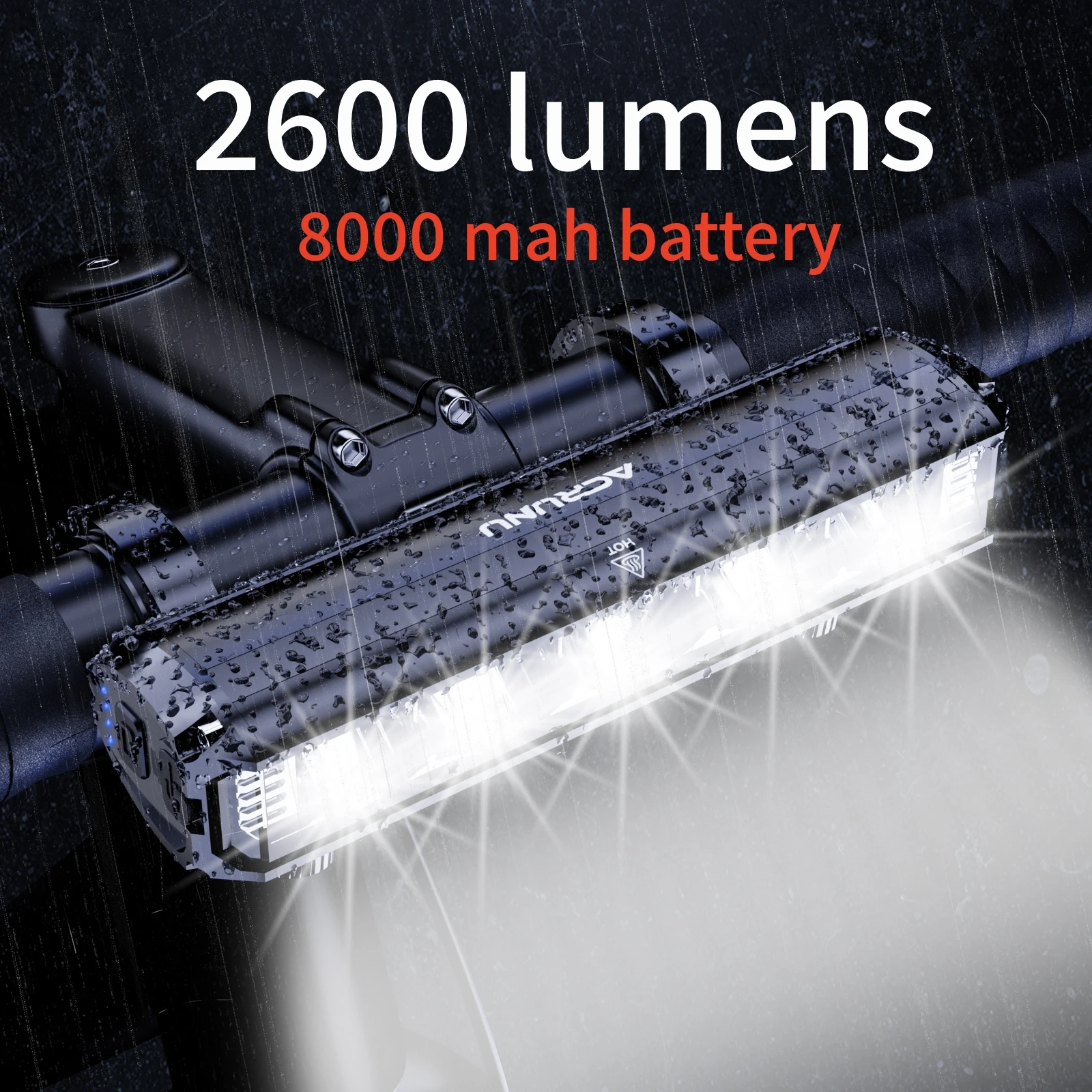 

Acrunu Bicycle Lighting Waterproof Flashlight Bike 2600Lumen USB Rechargeable Headlight Front Lamp MTB Bicycle Accessory
