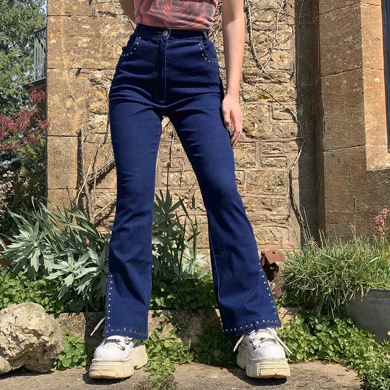 

Vintage High Waist Flare Jeans Chic Retro Harajuku Split Denim Cargo Trousers Aesthetic Cute Fashion Sweatpants Aoottii