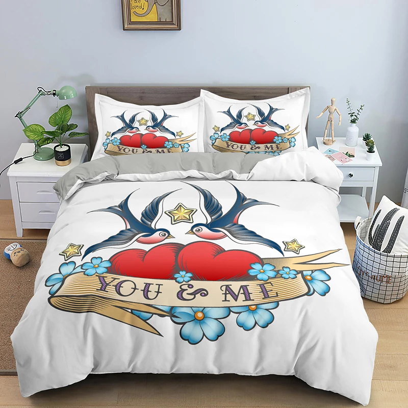 

You and Me King Queen Duvet Cover Valentine Theme Bedding Set for Teens Adults Creative Couple Romantic Polyester Quilt Cover