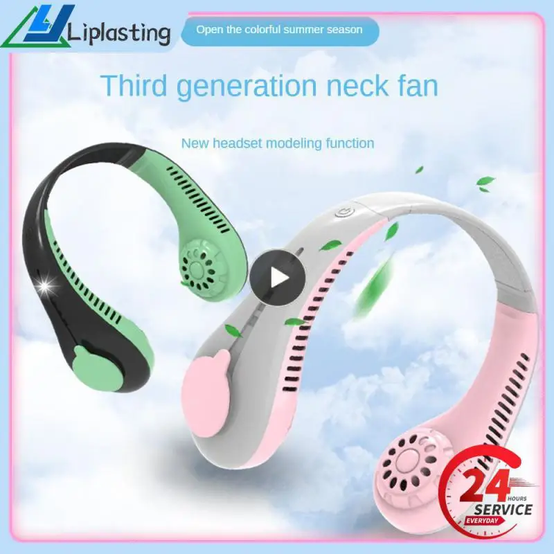 

1~8PCS Plastic Hanging Neck Small Fans Abs Three-speed Wind Speed Led Light Lazy Fan With Led Lighting