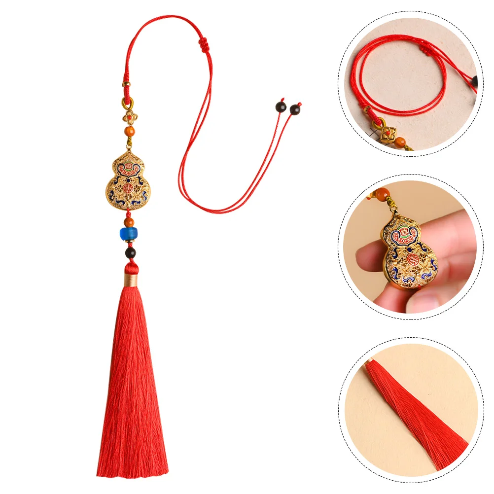 

Gourd Pendant Chinese Decor Hanging Vintage Delicate Ornament Tassel Copper Brass Decorative Rear View Mirror
