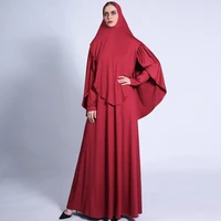 robe femme musulmane ramadan pleated headscarf set large swing dress retro muslim dress solid abaya turkey muslim fashion robes