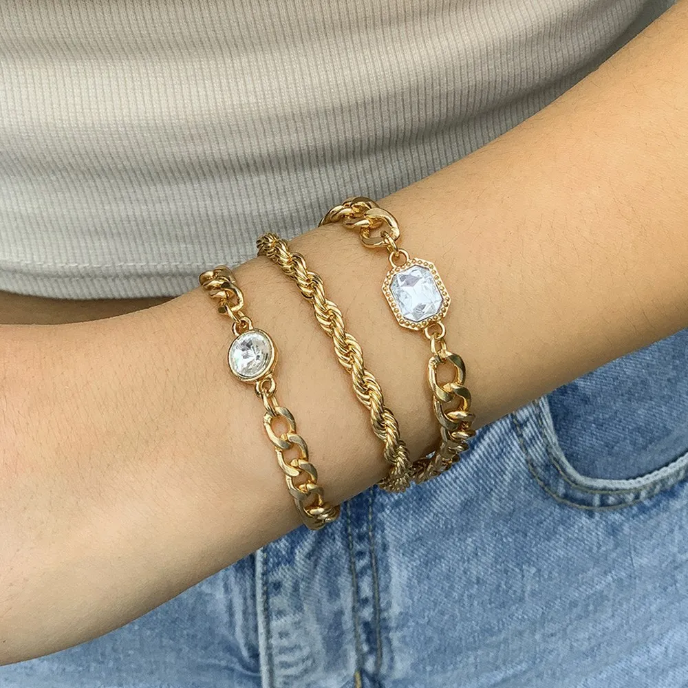 

3Pcs/Set Twist Rope Chain Bracelet Set for Female Simple Crystal Chain Bracelets Wrist Adjustable Length Charm Jewelry Gift 2022