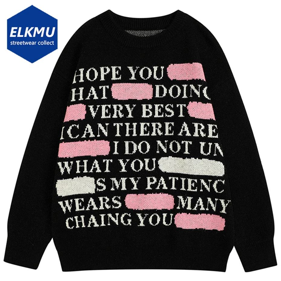

Мужской вязаный свитер в стиле хип-хоп, черный свободный джемпер с надписью и графическим принтом, свитер в уличном стиле, Повседневный, Y2K, Осень-зима