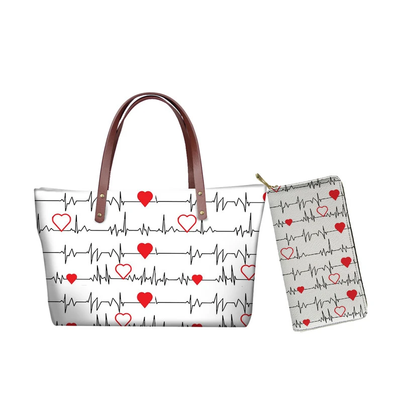 

Women Handbags&Wallets Cartoon Nurse Heartbeat Design Luxury Shoulder Shopping Bags Ladies Long Leather Wallet
