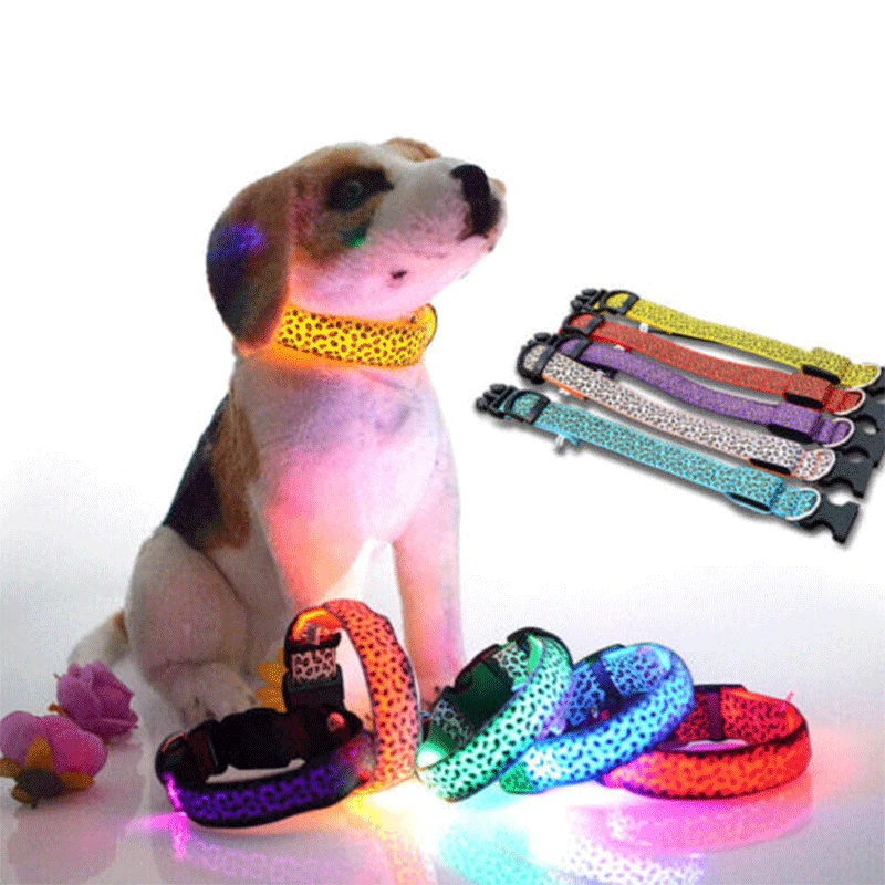 

Dog Collar With LED Light Adjustable Leopard Polyester Dog Collars USB Charge Pets Dog Cat Pupply Pet Supplies Accessories