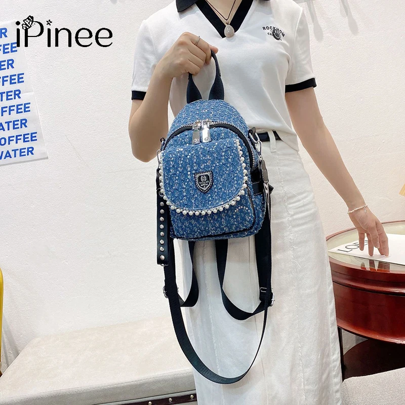 

Western style small fragrance style backpack women's 2022 new fashion trend all-match denim women's backpack diamond-studded