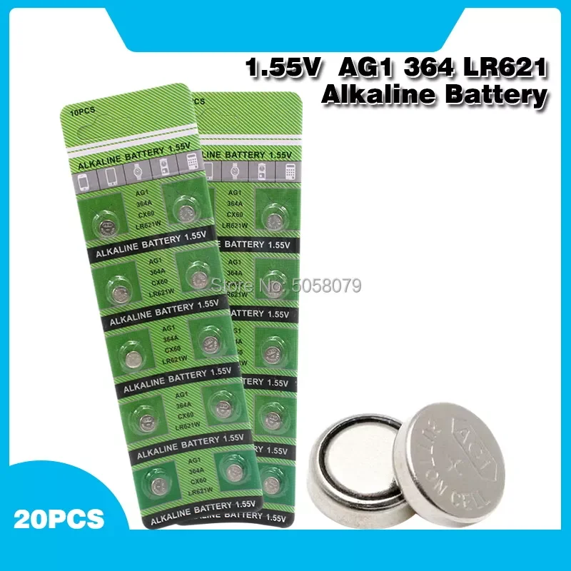 

2023 20 шт., часовые батарейки AG1 AG 1 LR621 LR 621 LR621W SR621SW SR621 1,55 V