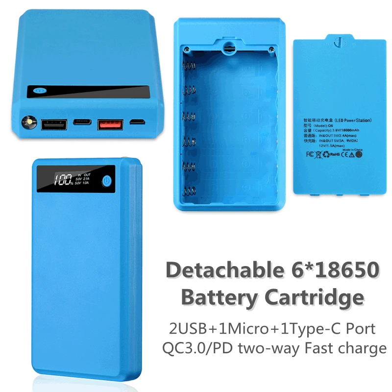 

DIY 6*18650 Power Bank Case External 5V 2A Battery Charge Storage Box Shell Micro USB Type C For Charging Mobile Phones Portable