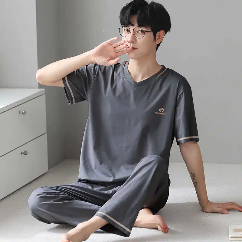 [Модал] пижамы мужские весенне-летние брюки с коротким рукавом можно носить на