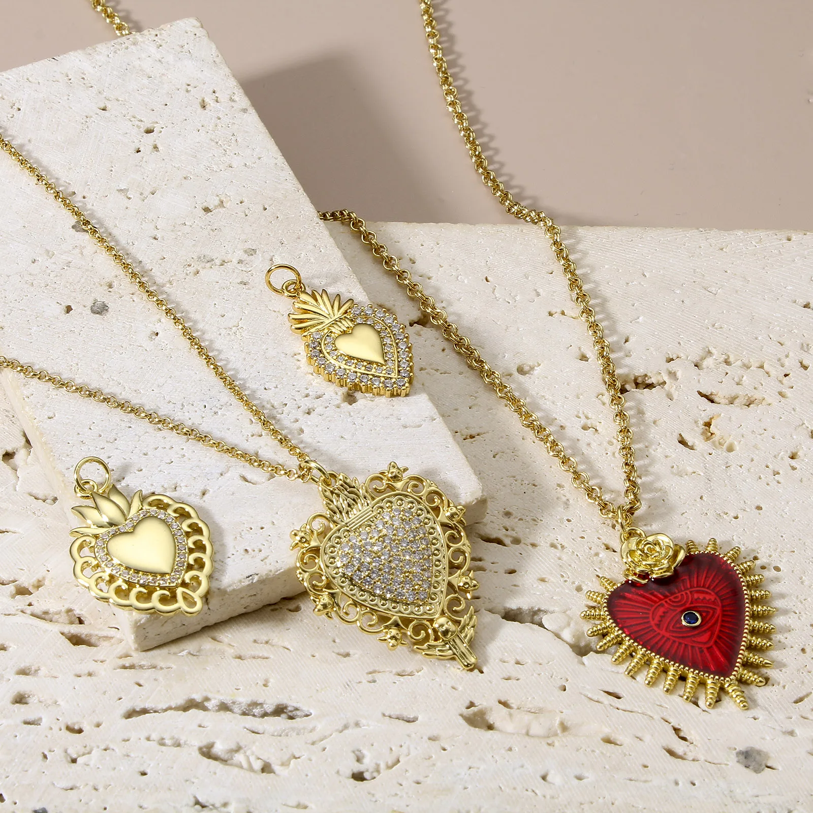 1 шт. винтажные медные Подвески золотого цвета в форме сердца Креста кулона из