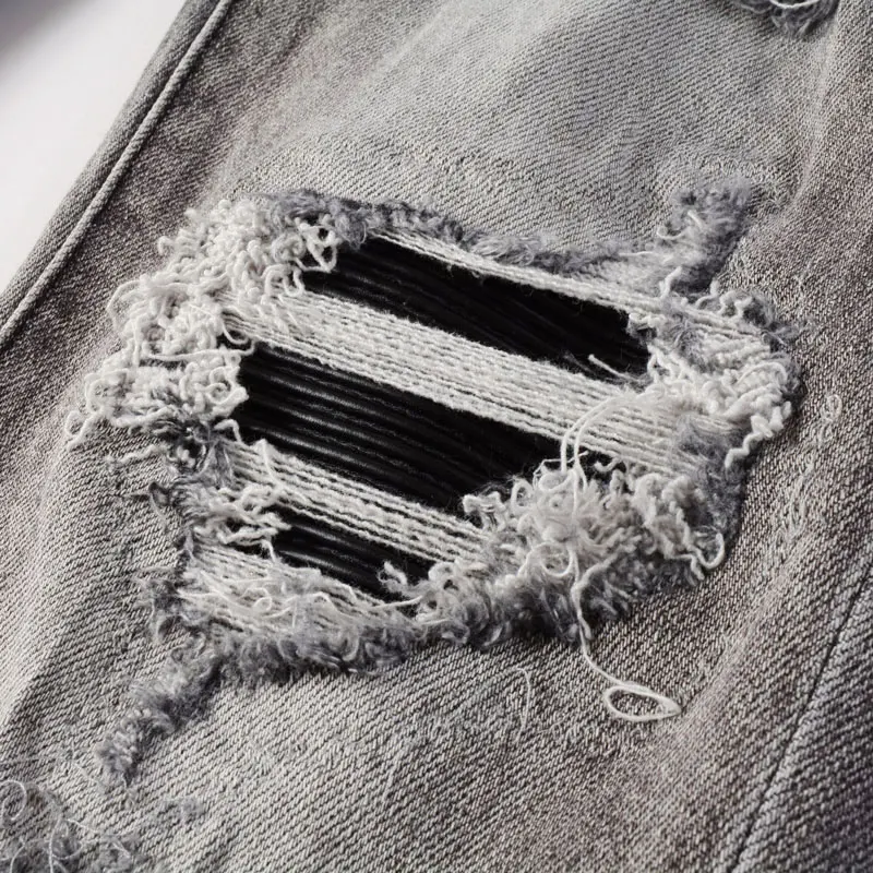 Джинсы мужские в стиле ретро модные рваные джинсы серого цвета Стрейчевые брюки