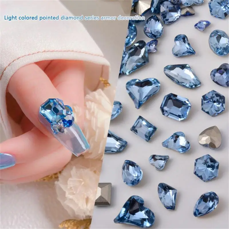 

Light Blue Series Nail Art Quality Glass Rhinestones Multi-Shapes Sharp Bottom Gem Stones For Nail Art Decorations