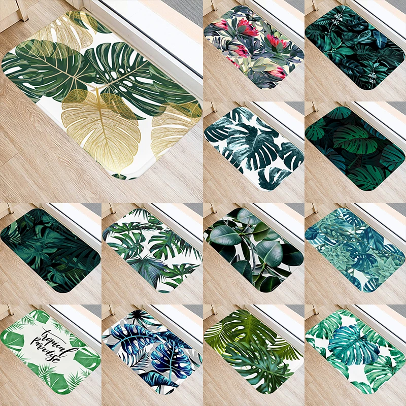 

Тропический дверной коврик с рисунком пальмовых листьев, кактусов, монстера, 40*60, коралловый бархатный ковер, коврик для двери, комнатные ко...